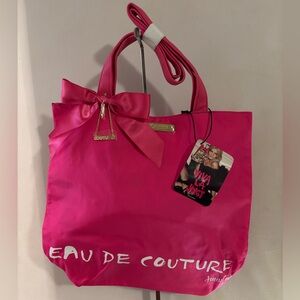 Juicy Couture Hot Pink Eau De Couture 100% Nylon Shopping Tote Spots on Back
